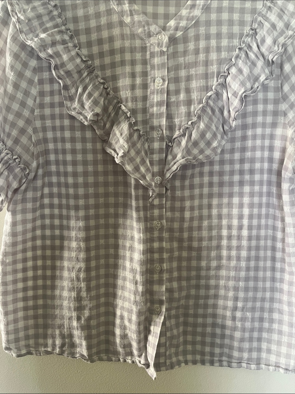 Lavender Gingham Ruffle Button-Front Top - Picture 4 of 7